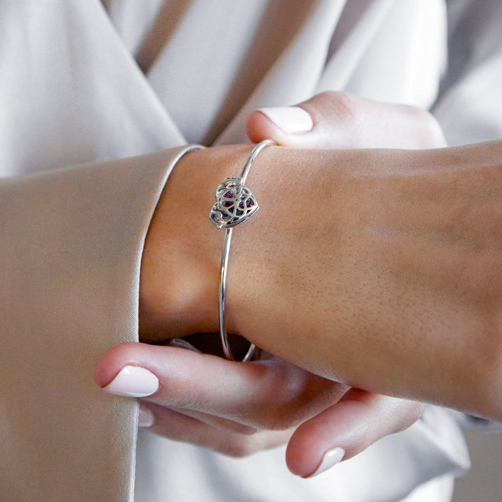 Interlocking Hearts 4mm Round Birthstone Cuff Bracelet