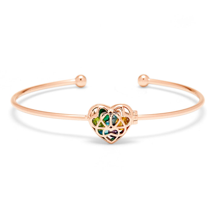 Interlocking Hearts Birthstone Rose Gold Cuff Bracelet