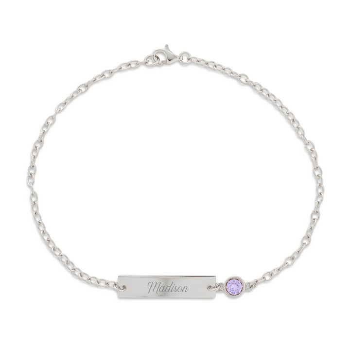 Custom Bezel Set Birthstone Name Bar Bracelet