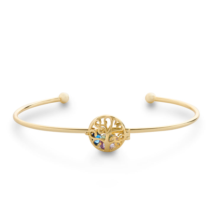 Family Tree 4mm Round Birthstone Gold Cuff Bracelet