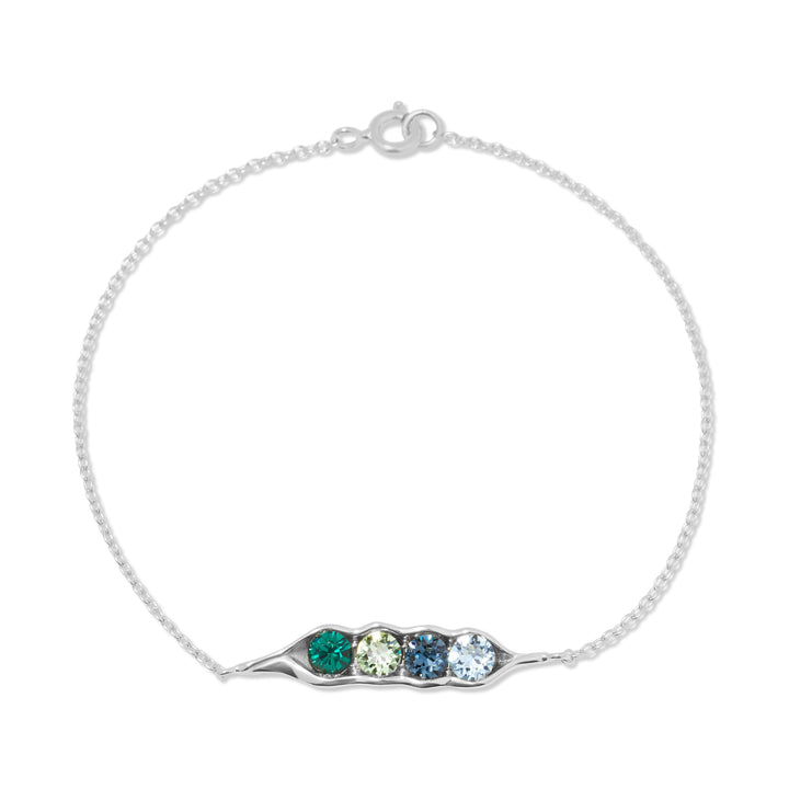 Four Birthstone Pea in a Pod Silver Bracelet