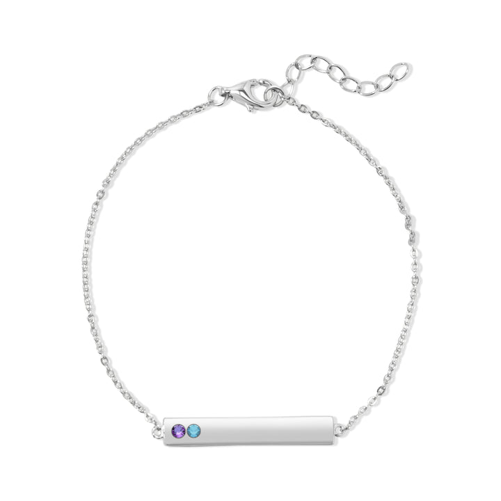 2 Stone Birthstone Silver Name Bar Bracelet