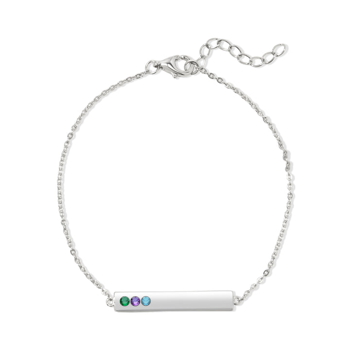 3 Stone Birthstone Silver Name Bar Bracelet