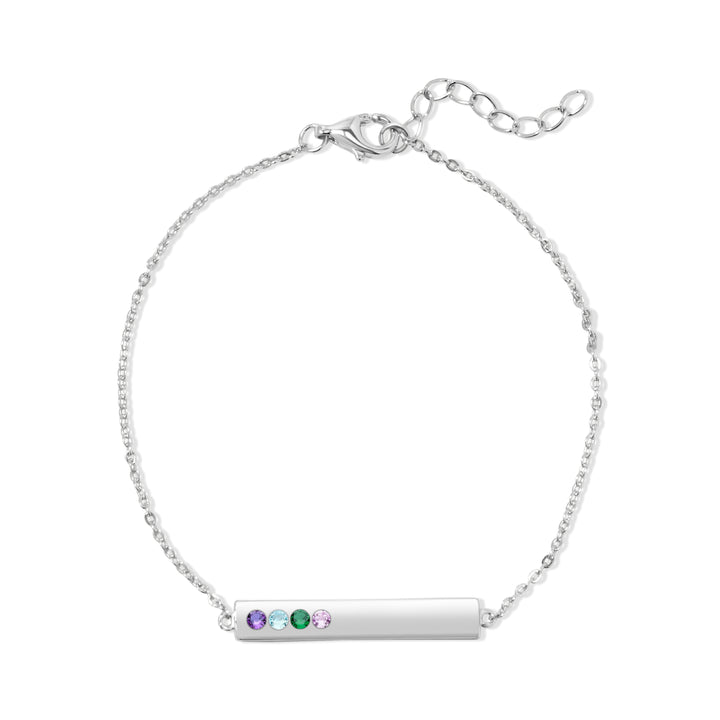 4 Stone Birthstone Silver Name Bar Bracelet