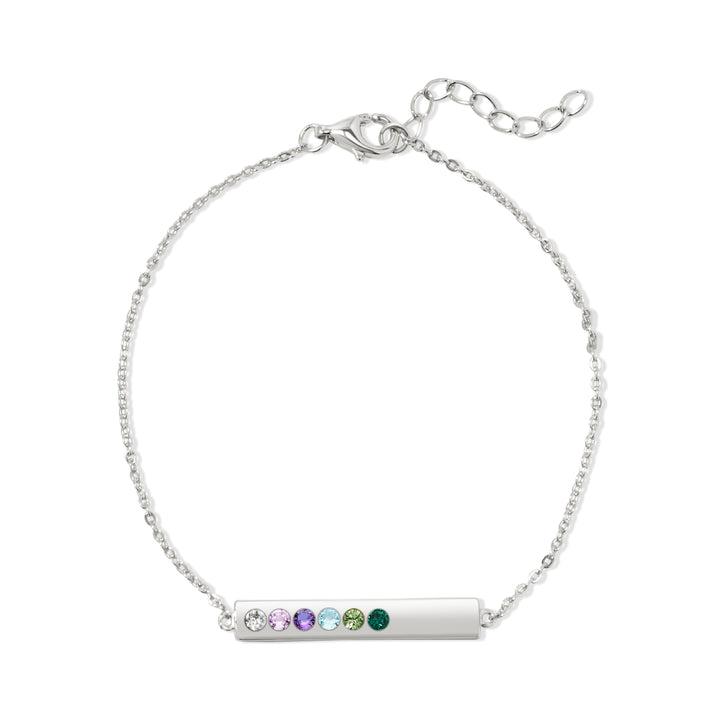 6 Stone Birthstone Silver Name Bar Bracelet