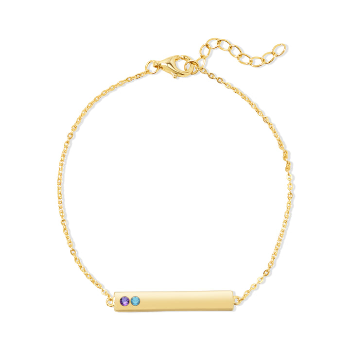 2 Stone Birthstone Gold Name Bar Bracelet