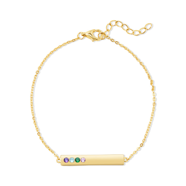 4 Stone Birthstone Gold Name Bar Bracelet