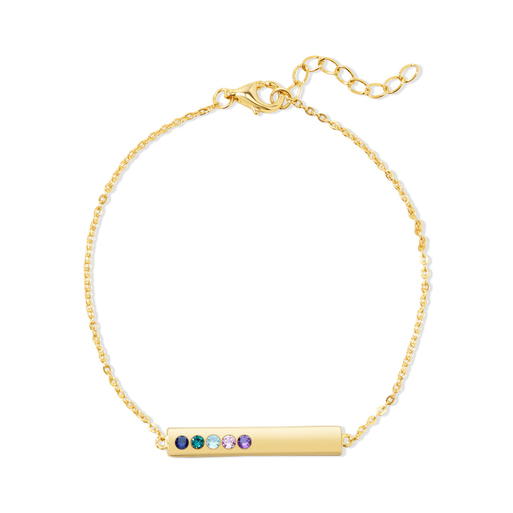 5 Stone Birthstone Gold Name Bar Bracelet