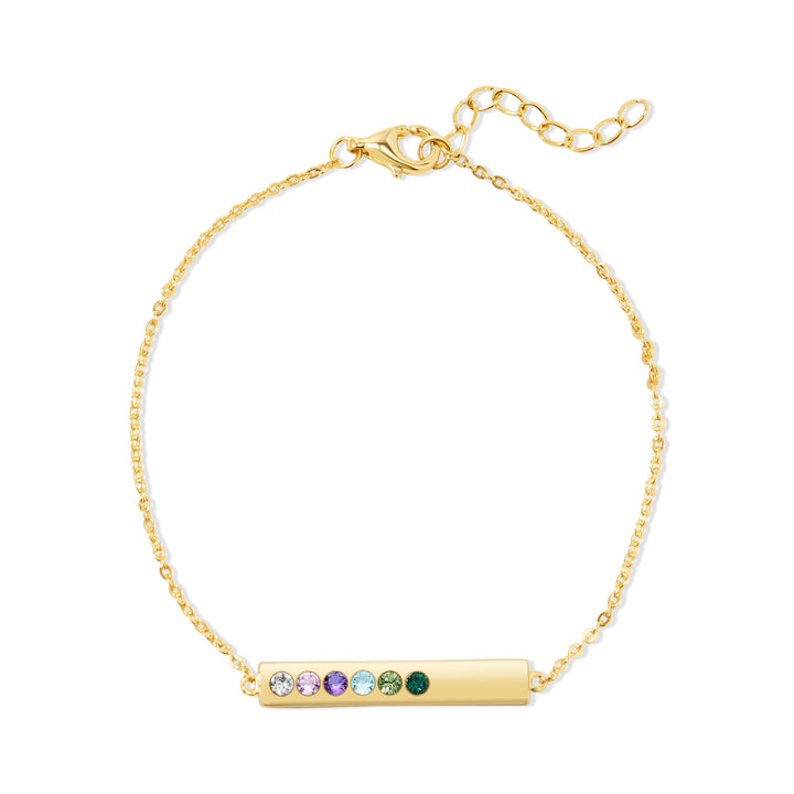 6 Stone Birthstone Gold Name Bar Bracelet