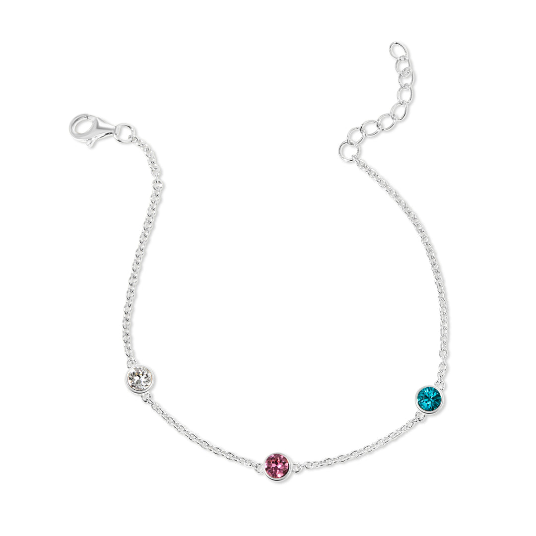 Three Stone Floating Bezel Set Birthstone Bracelet