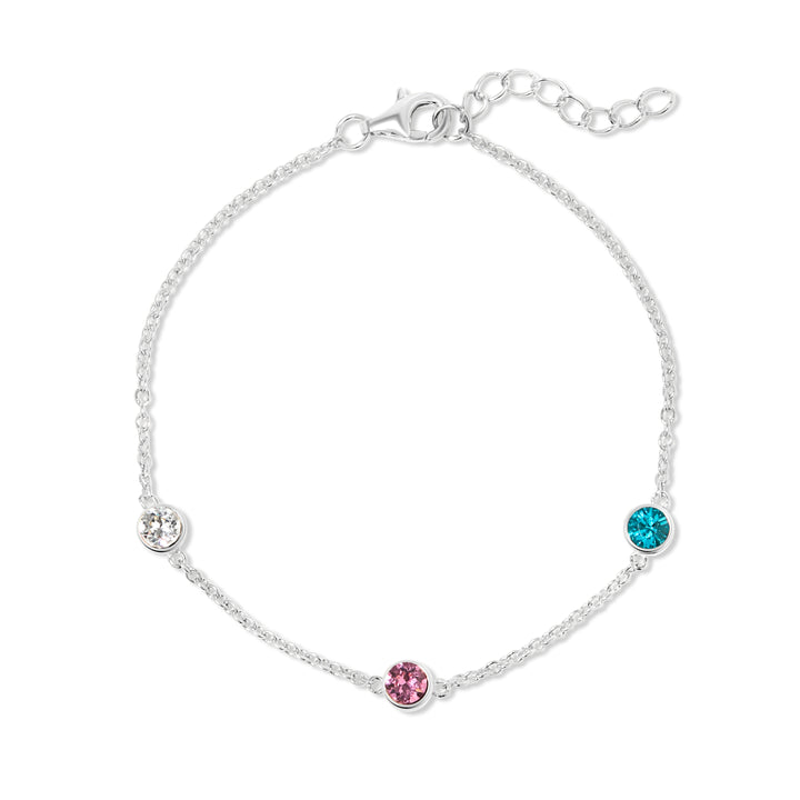 Three Stone Floating Bezel Set Birthstone Bracelet