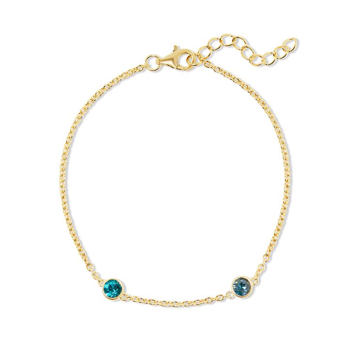 Two Stone Floating Bezel Set Gold Birthstone Bracelet