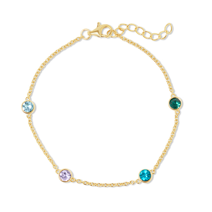 Four Stone Floating Bezel Set Gold Birthstone Bracelet