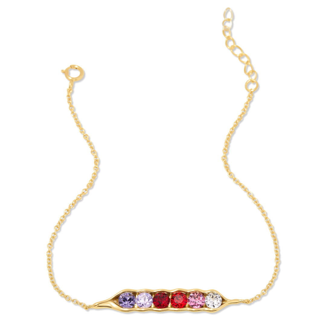 Six Birthstone Peas in a Pod Gold Bracelet