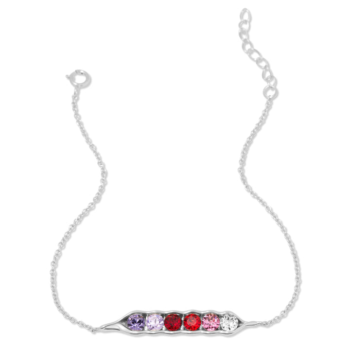 Six Birthstone Peas in a Pod Silver Bracelet