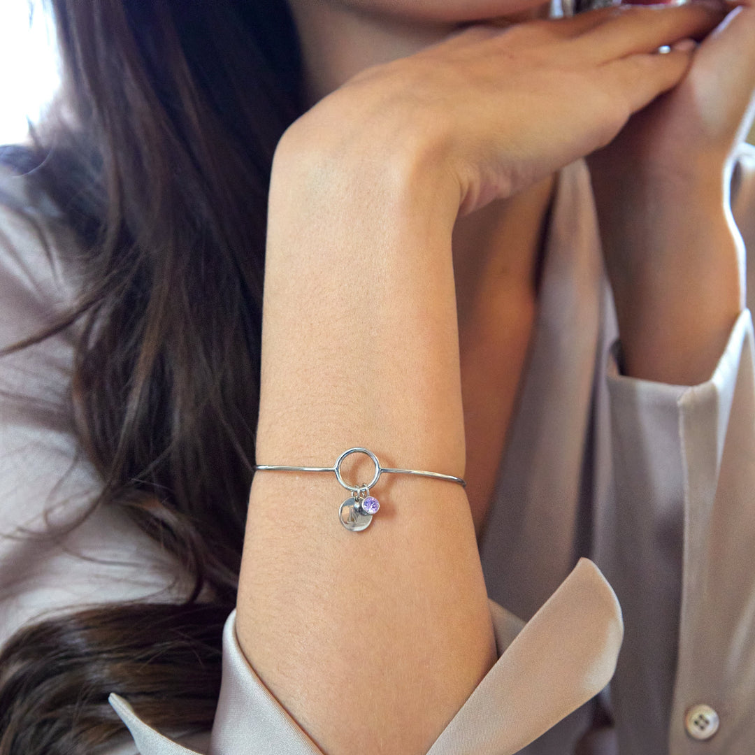 Custom Birthstone and Initial Charm Bangle Bracelet