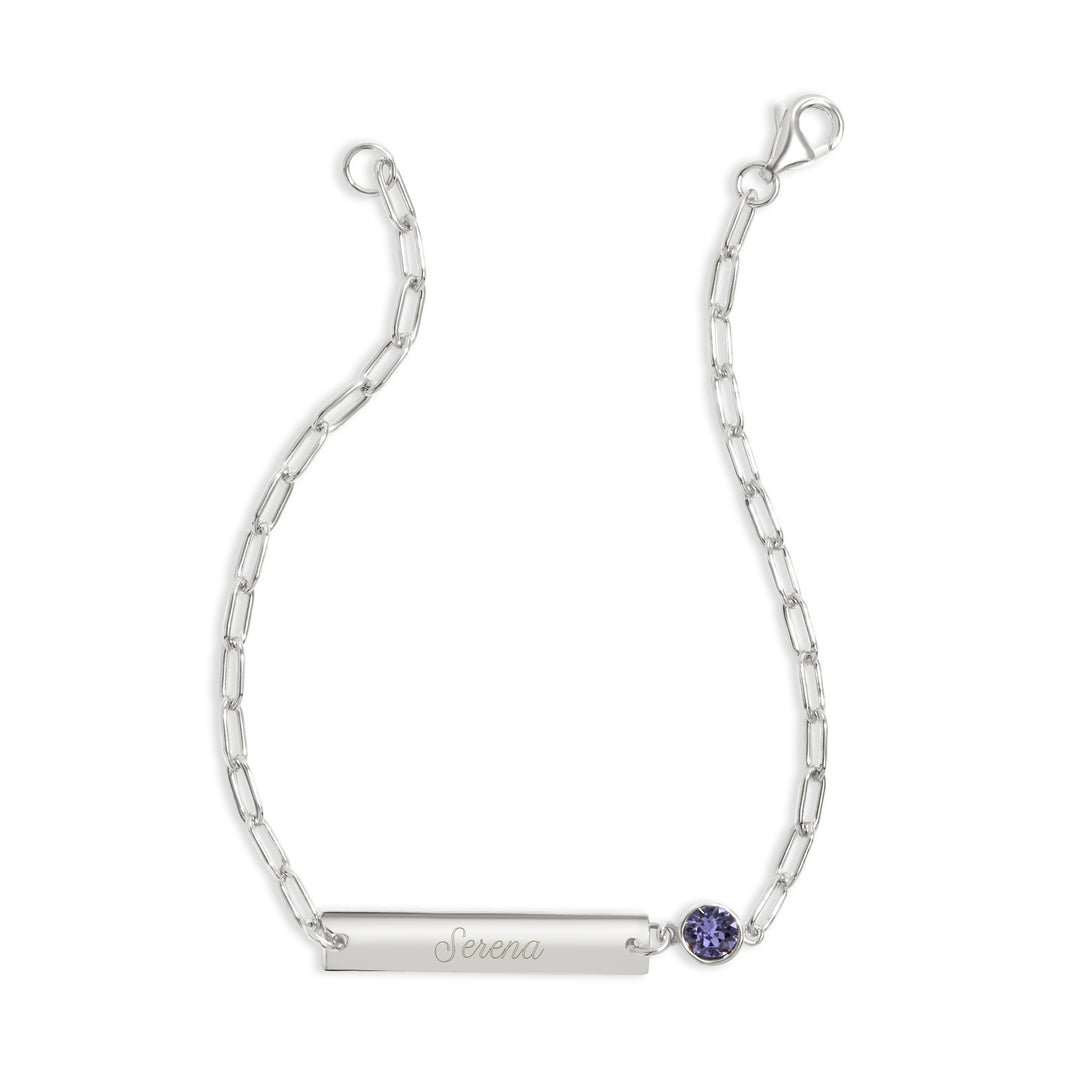 Custom Paperclip Chain Bezel Set Birthstone Name Bracelet