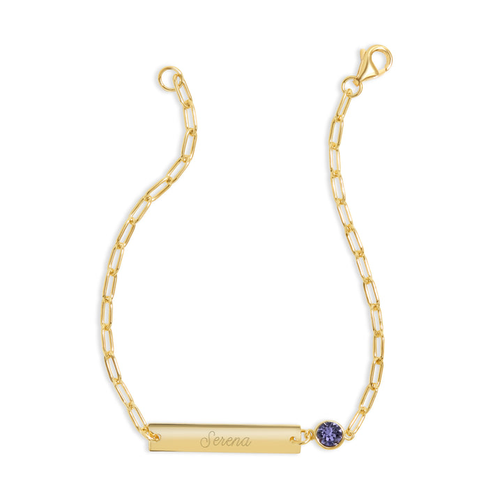 Custom Paperclip Chain Bezel Set Birthstone Gold Name Bracelet