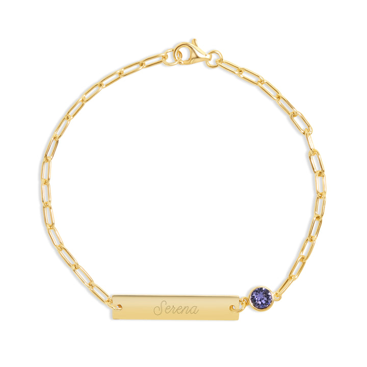 Custom Paperclip Chain Bezel Set Birthstone Gold Name Bracelet