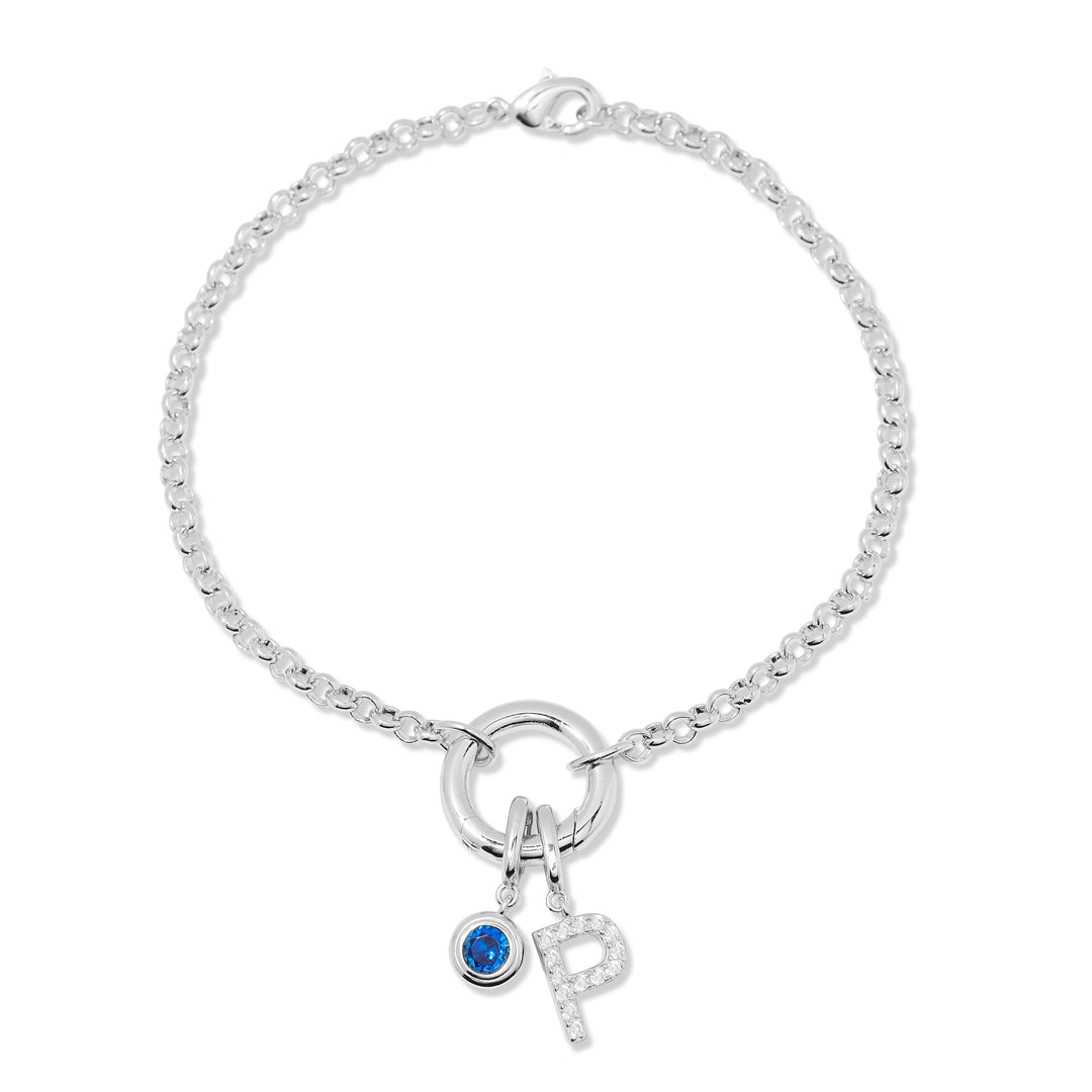 Custom Birthstone and Initial Charm Bracelet