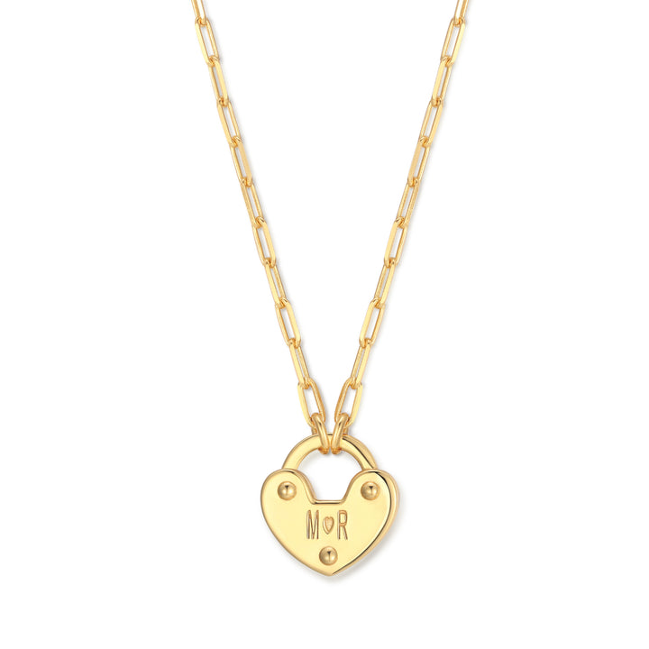 Engravable Couple Initial Heart Padlock Necklace