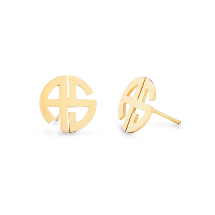 Two Initial Block Monogram Gold Earrings