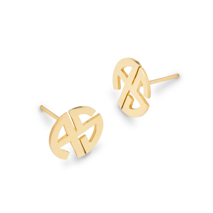 Two Initial Block Monogram Gold Earrings