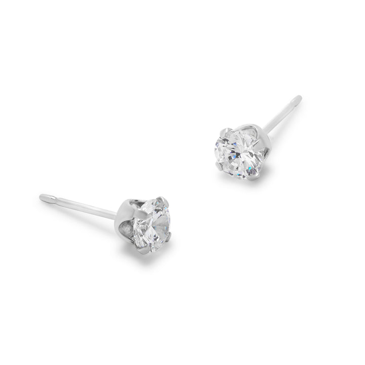 Sterling Silver 4mm Diamond Cubic Zirconia Stud Earrings