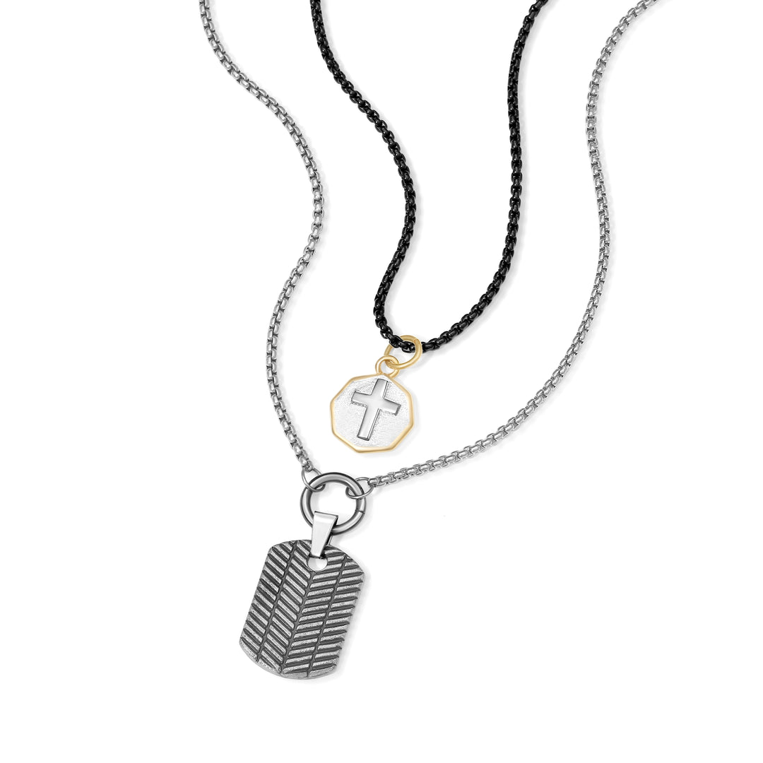 Men's Cross and Dog Tag Charm Layered Necklace