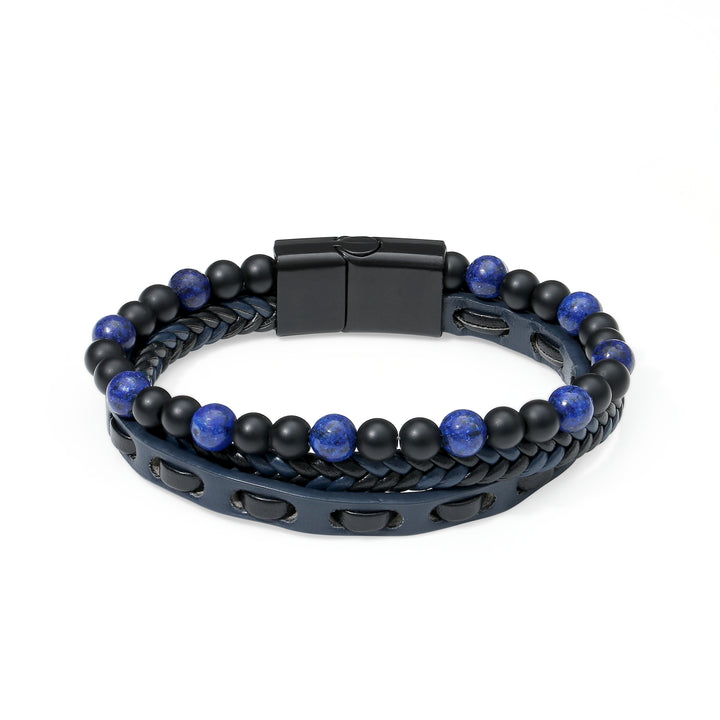 Men's Woven Leather and Beaded Bracelet