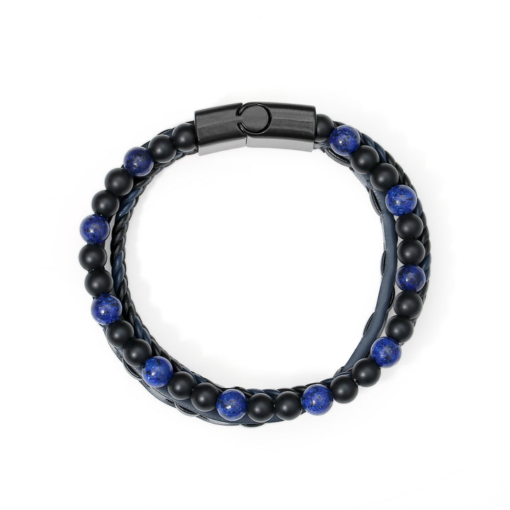 Men's Woven Leather and Beaded Bracelet