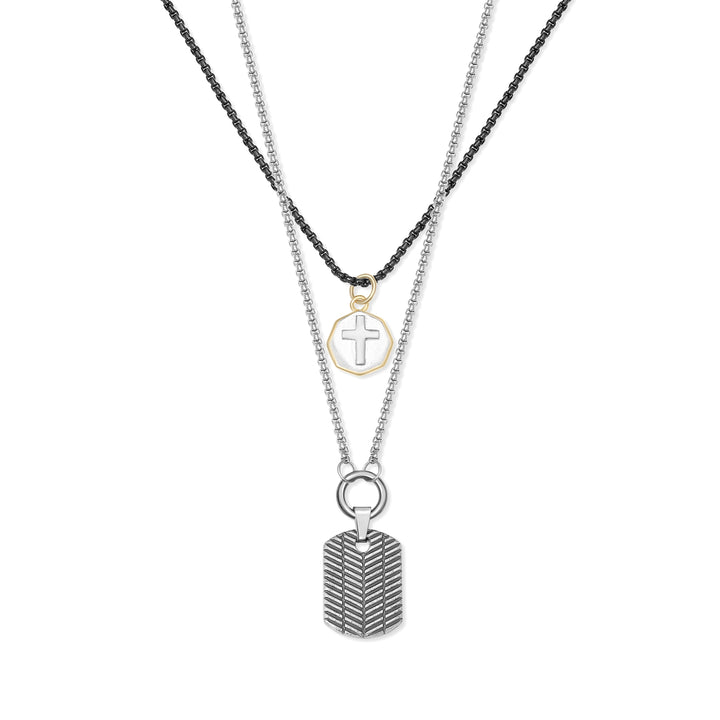 Men's Cross and Dog Tag Charm Layered Necklace