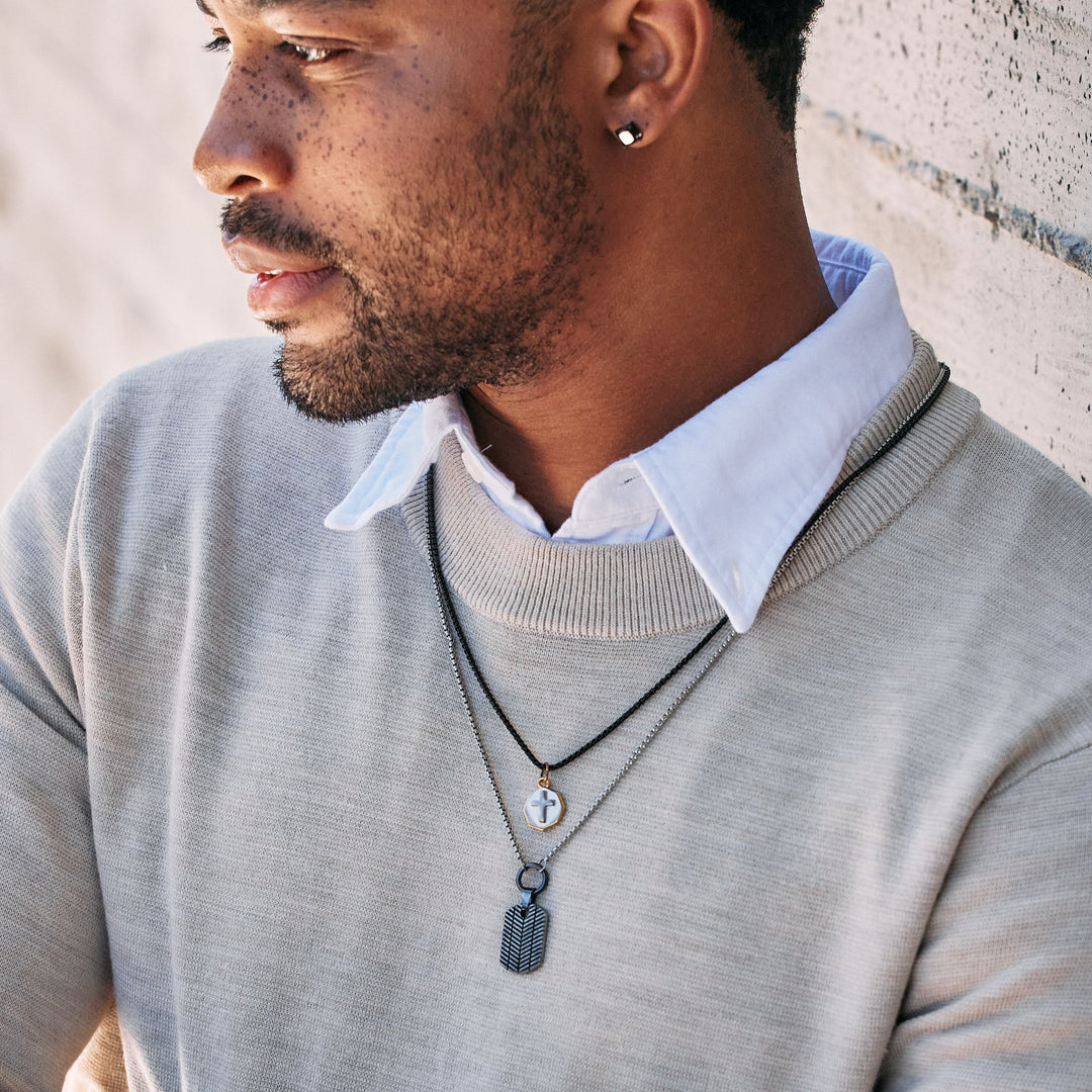 Men's Cross and Dog Tag Charm Layered Necklace