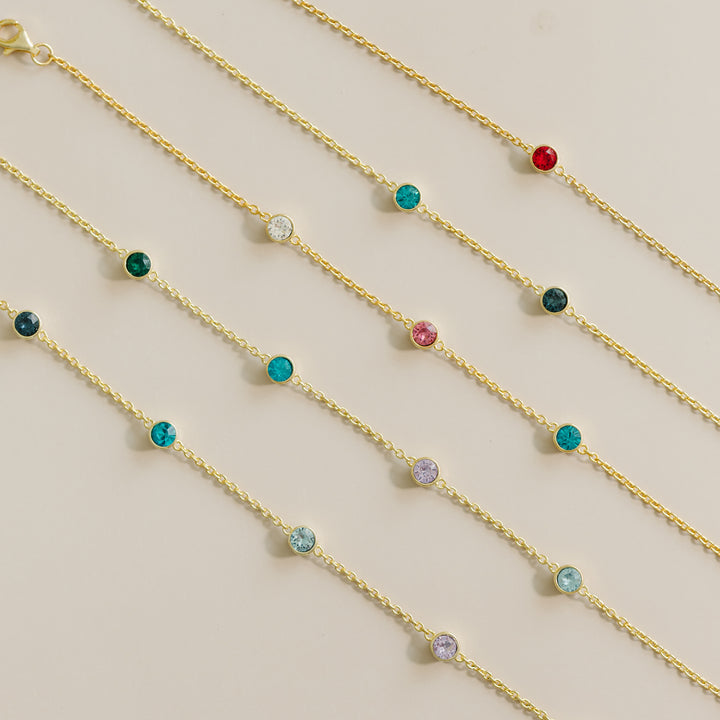 Five Stone Floating Bezel Set Gold Birthstone Bracelet