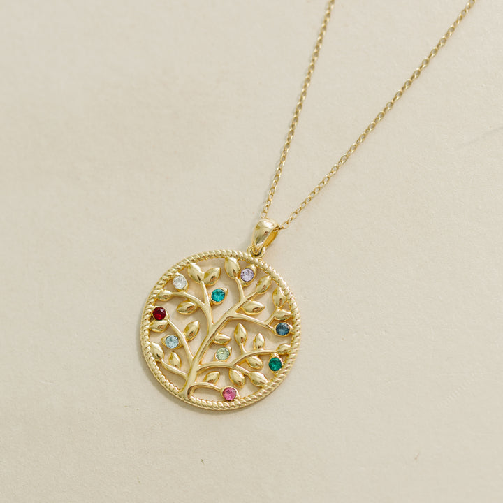 5 Stone Custom Birthstone Gold Family Tree Necklace