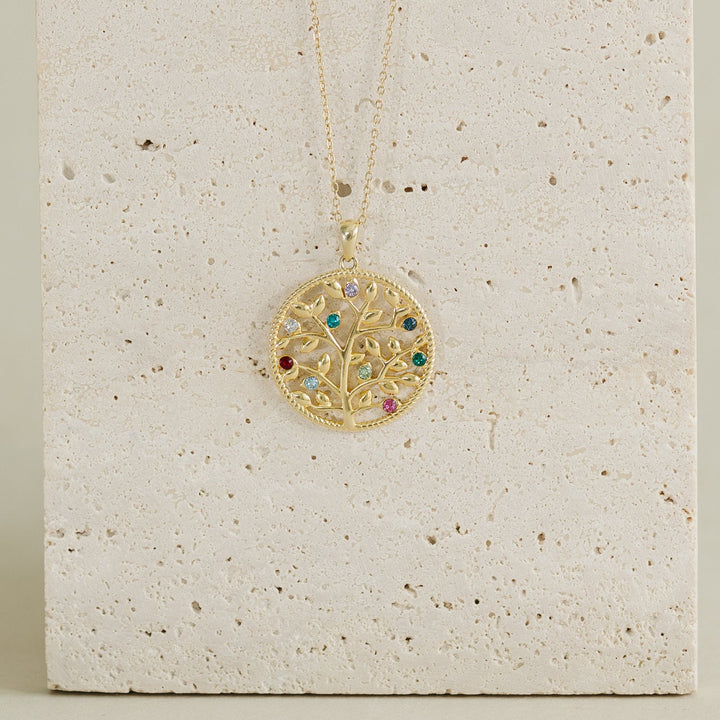 8 Stone Custom Birthstone Gold Family Tree Necklace