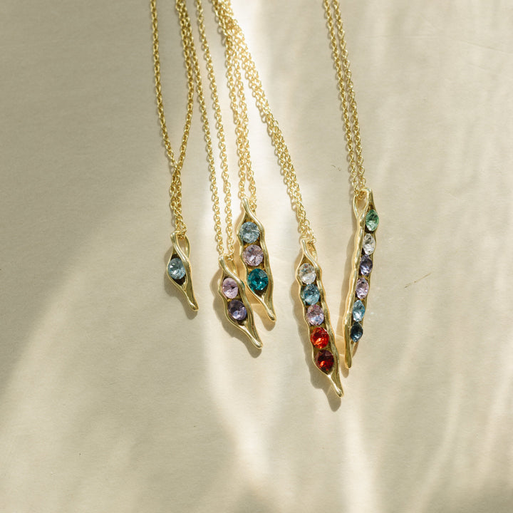 Three Birthstone Peas in a Pod Gold Necklace