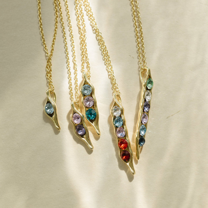 Four Birthstone Peas in a Pod Gold Necklace