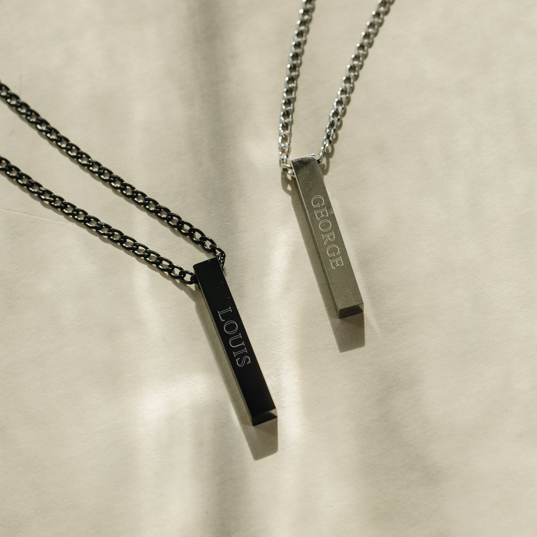 Men's Engravable Black Stainless Steel Vertical Square Pendant