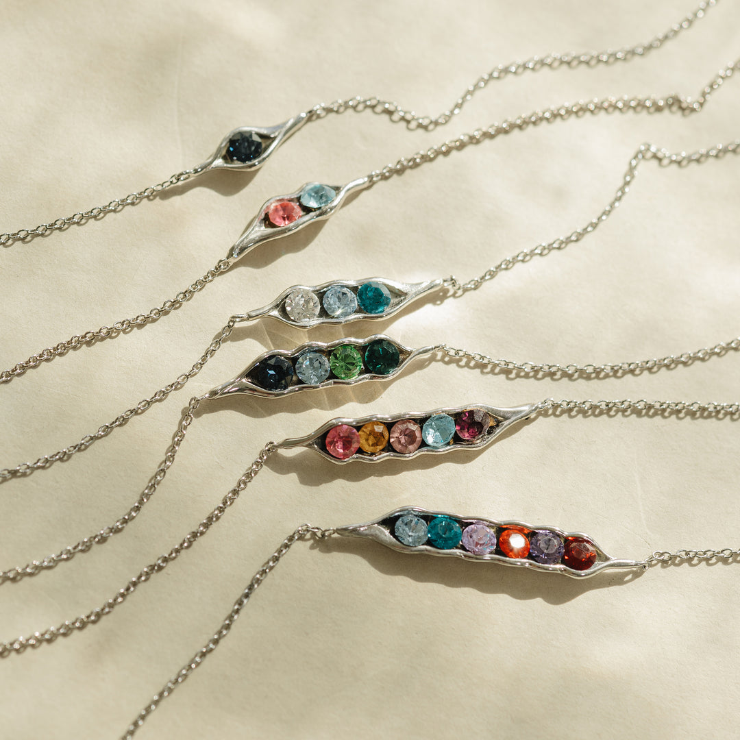 Six Birthstone Peas in a Pod Silver Bracelet