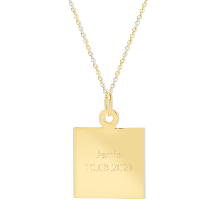 Engraved Square Gold Tag Pendant