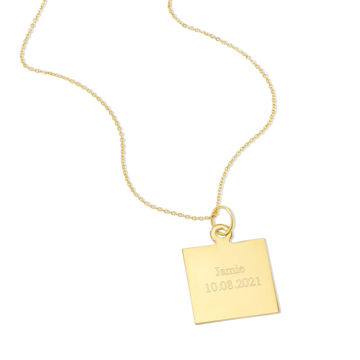 Engraved Square Gold Tag Pendant