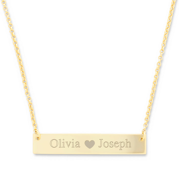 Couples Heart Gold Name Bar Necklace