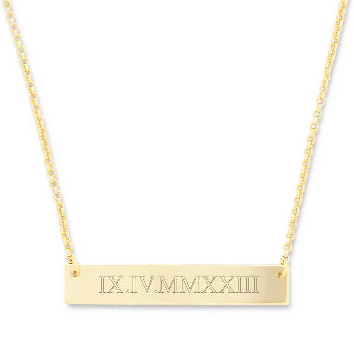 Roman Numeral Date Bar Necklace