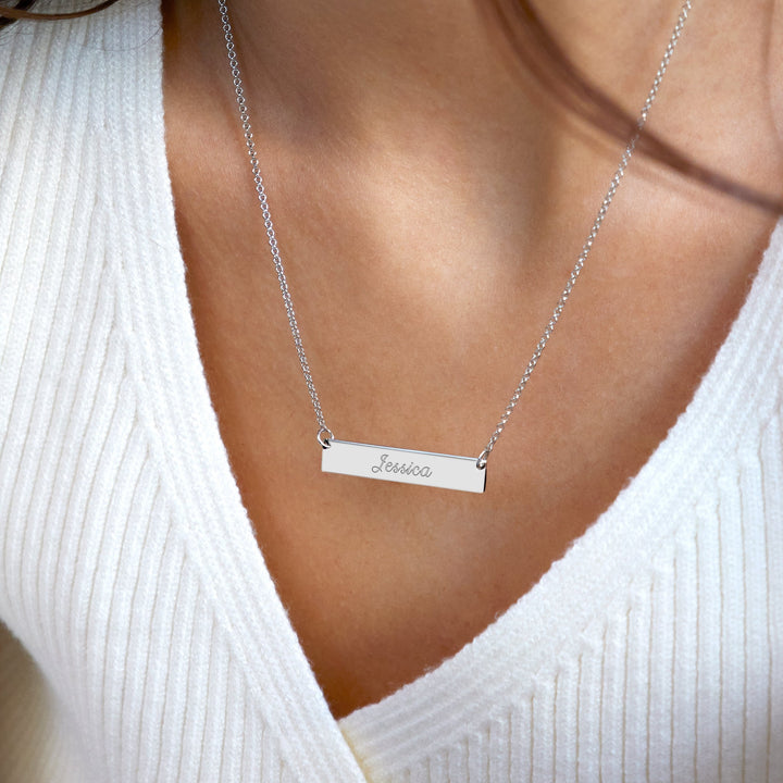 14K White Gold Bar Nameplate Necklace