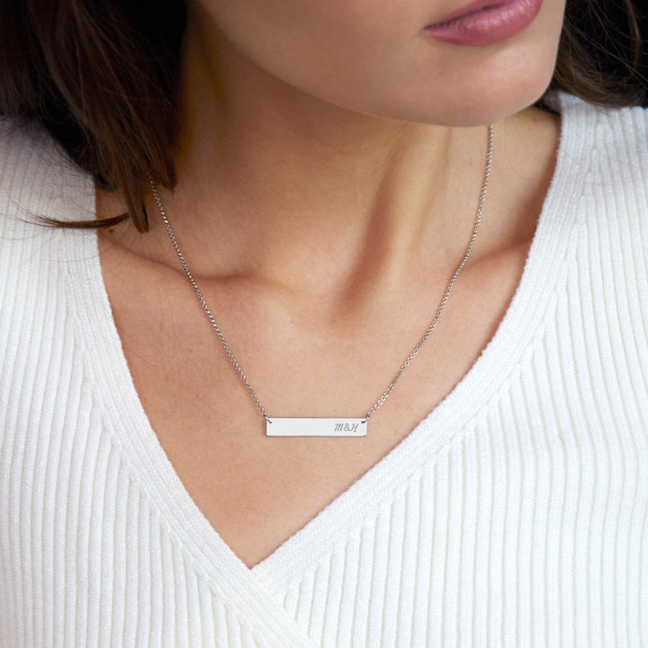 Couples Initials Sterling Silver Bar Necklace