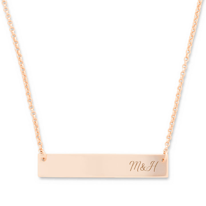 Couples Initials Rose Gold Bar Necklace