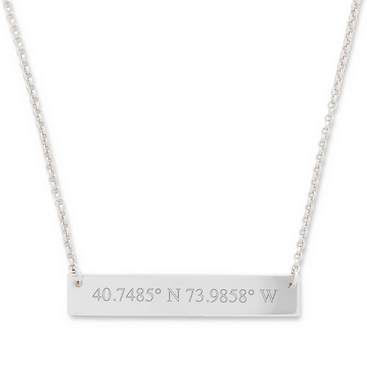 14K White Gold Custom Coordinate Bar Necklace