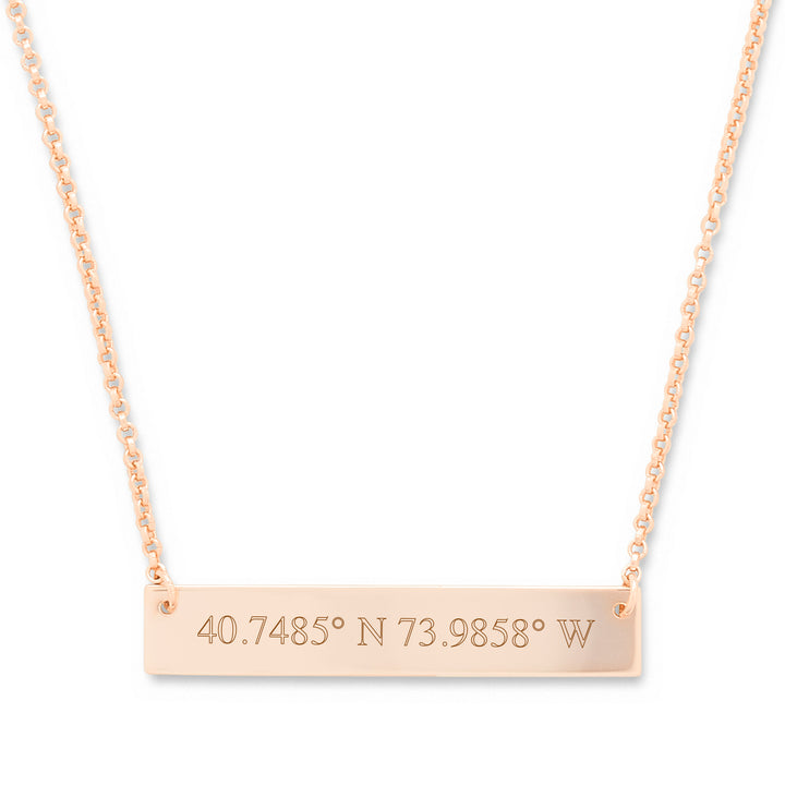 Custom Coordinate Rose Gold Bar Necklace