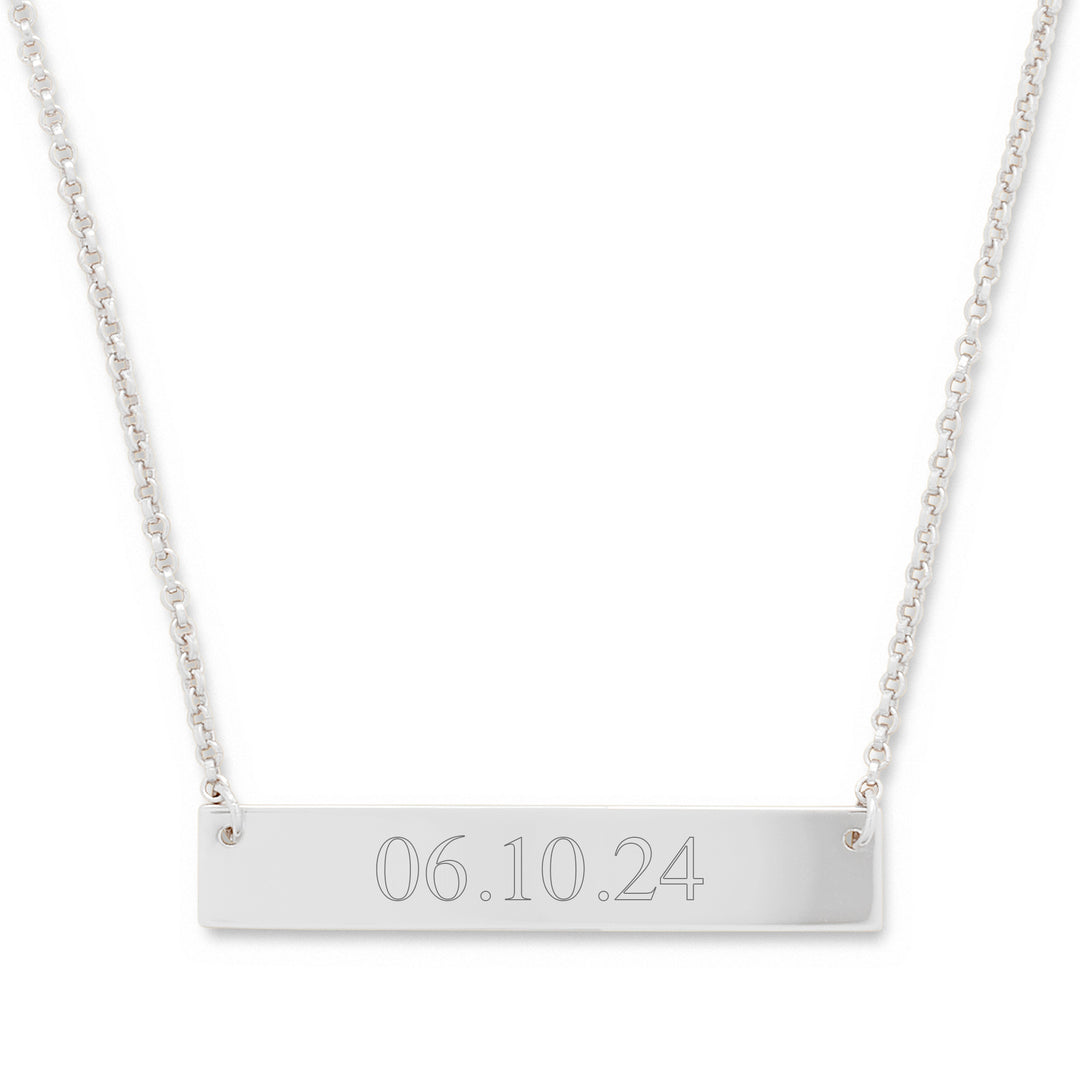 Sterling Silver Custom Engraved Date Name Bar Necklace